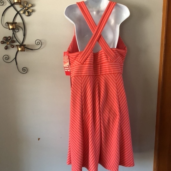 NEW Adrianna Papell Coral & Orange Striped Ottoman Size XL Fit and Flare Dress - Picture 4 of 16